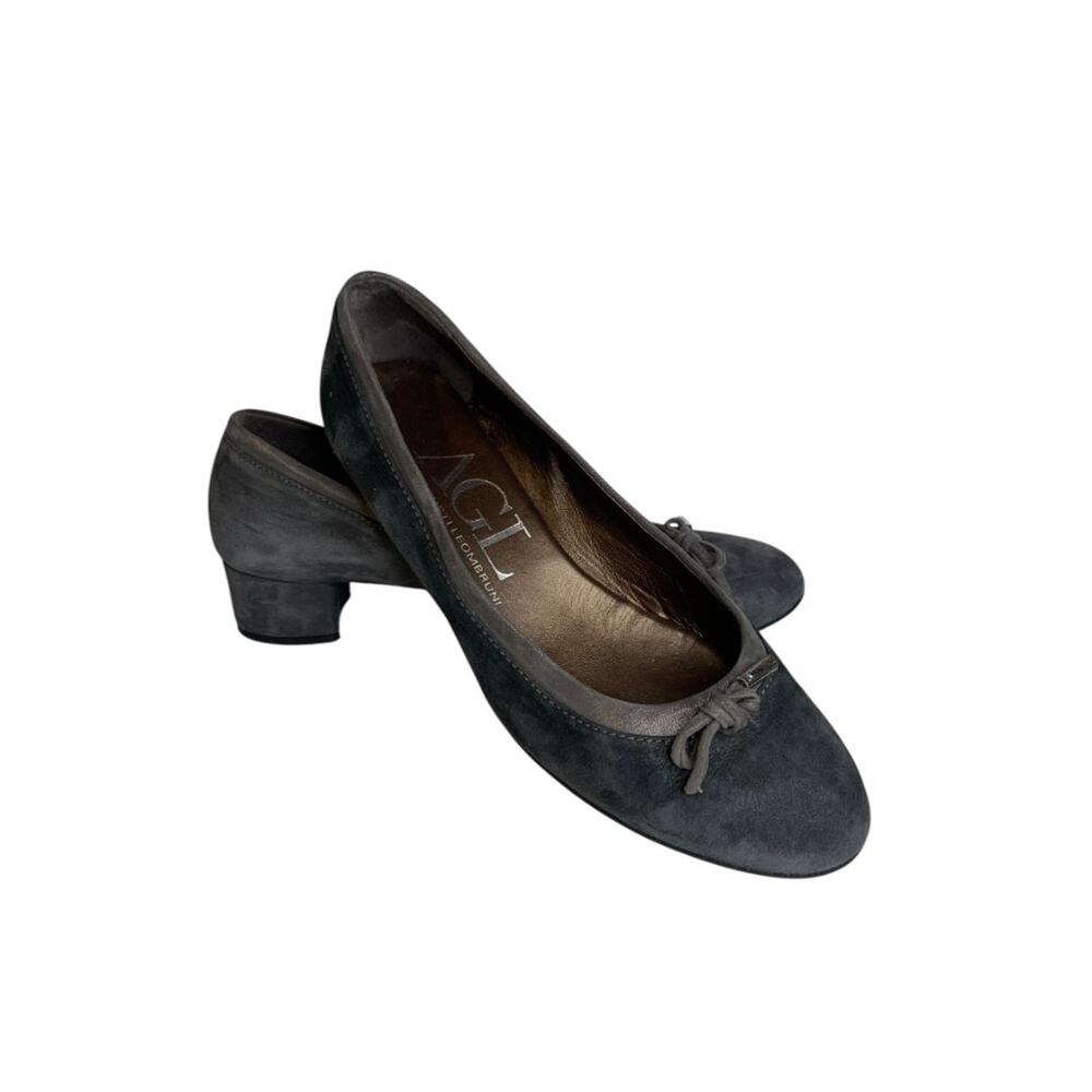 Size 39 AGL Dark Gray Suede Pumps‎ 1.5 Inch Block Heel Made in Italy